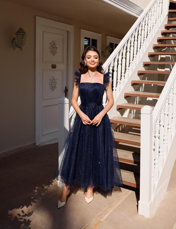 Melissa Navy Blue Glittered Tulle Dress Princess Dress Engagement Dress Custom Made Plus Size Dress Corset Dress Evening Dress Etsy