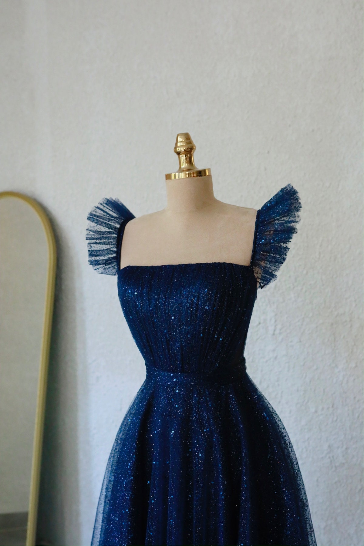 18009 Navy Blue Shimmer Tulle Strap Dress main image 1