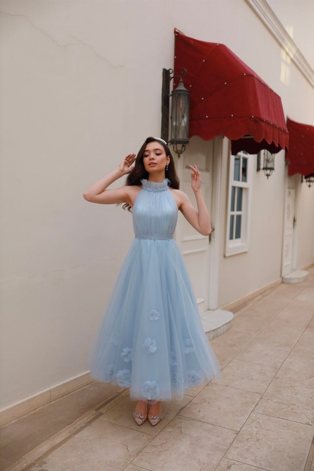 Baby Blue Floral Tulle Dress Engagement Dress Promise Dress Etsy