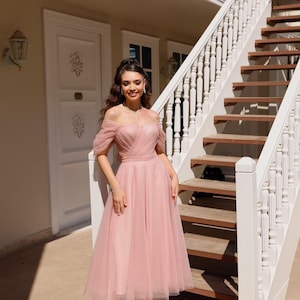 Henna Pink Glittered Tulle Dress, Wedding Guest Gown,Bridal Gown, Engagement Gown, Civil Wedding,Bridal Ceremony, Courthouse Wedding