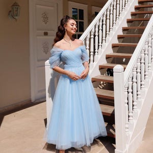 Henna Baby Blue Glittered Tulle Dress, Wedding Guest Gown,Bridal Gown, Engagement Gown, Civil Wedding,Bridal Ceremony, Courthouse Wedding