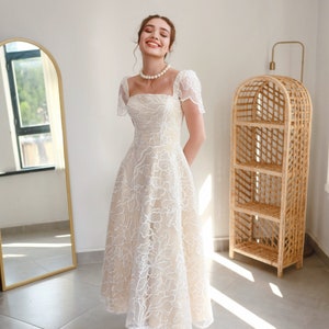 Afife Boho wedding dress, Bridal Gown, Engagement Gown, Civil Wedding, Bridal Ceremony, Courthouse Wedding, Elopement Dress