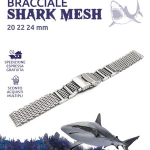 Shark Mesh Bracelet Strap 20 22 24 mm ONE MORE Strap 316L Steel, full stainless steel Clasp screw links aftermarket compatible with diver sub