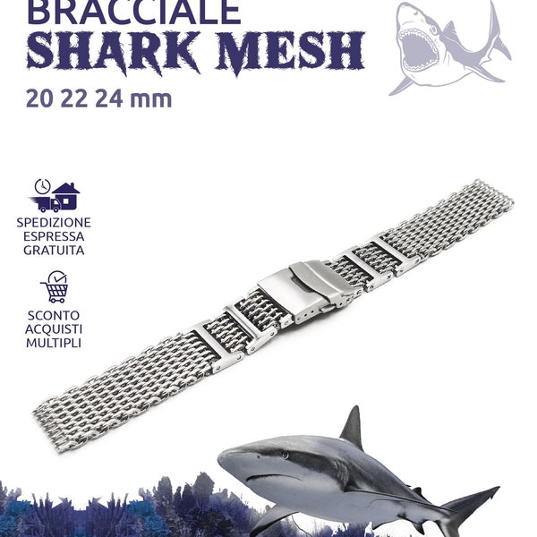 Bracciale Cinturino Shark Mesh 20 22 24 mm ONE MORE Strap Acciaio 316L, Clasp full inox maglie a vite aftermarket compatibile diver sub