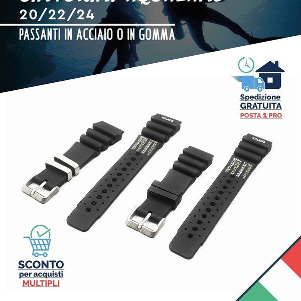 Rubber strap compatible with Citizen Promaster Aqualand Ny-seiko sport skx Turtle Nd Limits Diver Sub numerical scale depth 20 22 24 mm