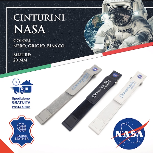 Cinturino tipo Nato NASA-swatch 20 mm Eco Pelle Moonwatch Nero Bianco Grigio Speedmaster Strap Orologio Omega-Swatch missione apollo 15