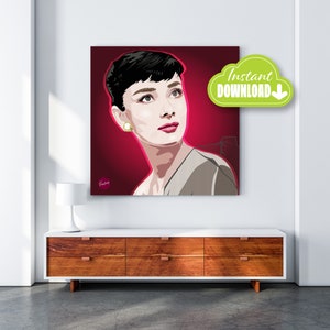Audrey Hepburn - Kunst aan de muur, Pop Art, Portret Poster - DIGITALE DOWNLOAD VERSIE