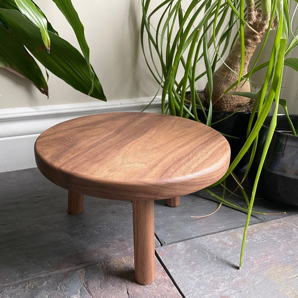 Walnut Plant Stand.  Plant Stool.  Handmade Solid Black Walnut Stool.  Tripod Stool