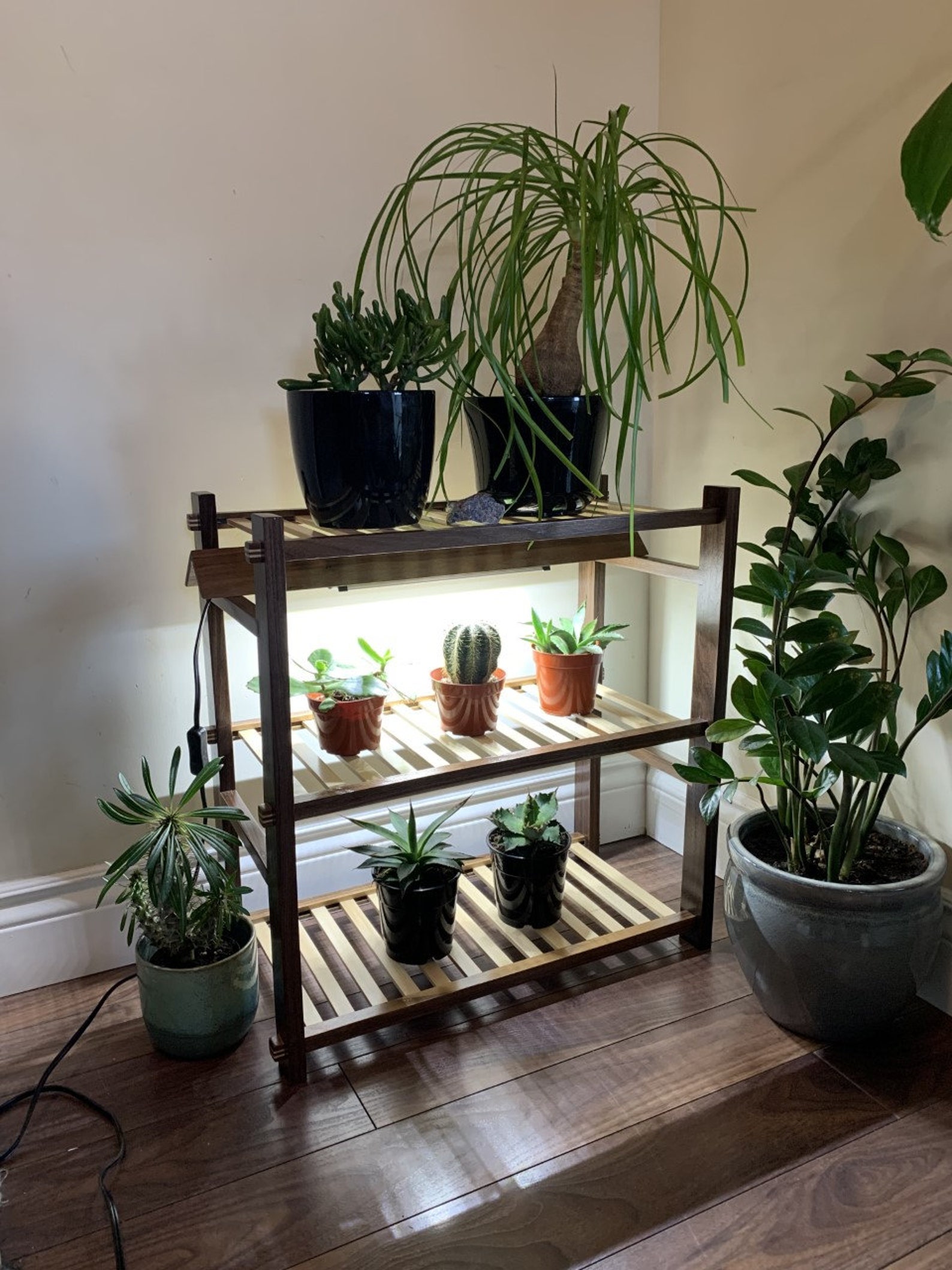 Walnut Plant Shelf W Full Spectrum LED Grow Light. Plant Etsy