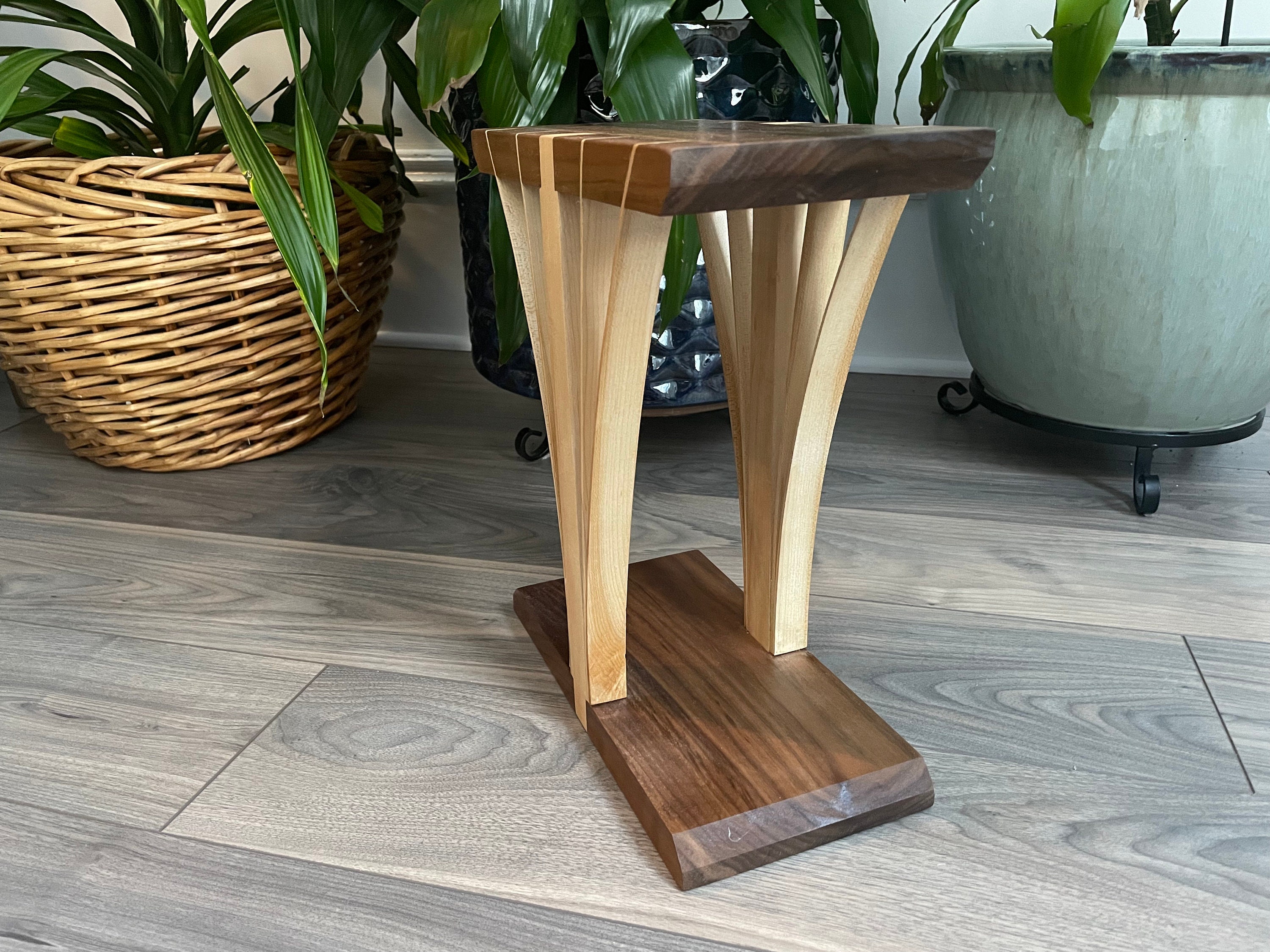 Walnut Display Stand, Maple Accent Stools. Handmade Solid Hardwood ...