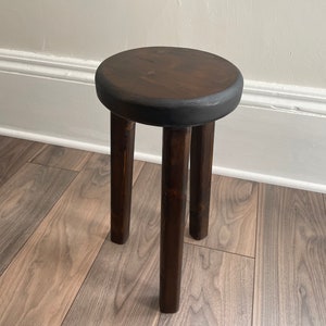 Solid Wood Stool, Walnut Stain. Milking Stool, Three Legged.  Handmade. Decorative Stand.  Plant Stand