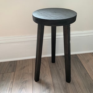 Round Top Three Leg Stool, Black, 10&quot; diameter x 20&quot; tall.  Plant Stool.  Decorative Stool. Handmade Reclaimed Pine Stool. Milking Stool