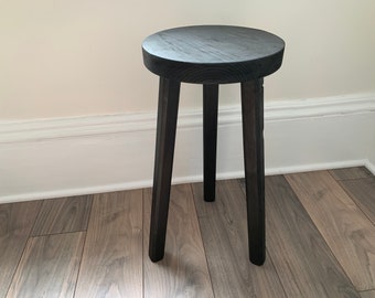 Round Top Three Leg Stool, Black, 10&quot; diameter x 20&quot; tall.  Plant Stool.  Decorative Stool. Handmade Reclaimed Pine Stool. Milking Stool