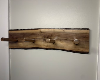 Live Edge Walnut Coat Hanger,  Solid Live Edge Walnut, Handmade Coat Rack.  Hooks,  Fixtures