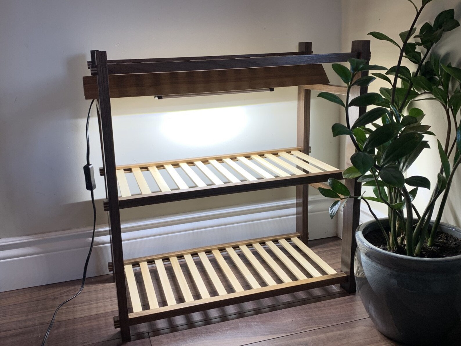 Walnut Plant Shelf W Full Spectrum LED Grow Light. Plant Etsy