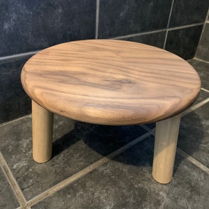 Walnut Stool w Maple Legs, Solid Hardwood, Three Legged Stool, Milking Stool, Plant Stand, Foot Stool