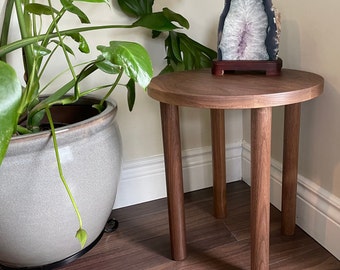Round Walnut Side Table.   Solid Black Walnut.  Handmade End Table.  Kids Table.  Plant Stand.