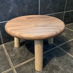 Walnut Stool w Maple Legs, Solid Hardwood, Three Legged Stool, Milking Stool, Plant Stand, Foot Stool