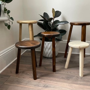 Build Your Own Stool,  Custom Decorative Stools for Home Decor,  Round Edge, Milking Stool, Handmade Canadian Spruce, Walnut Stain