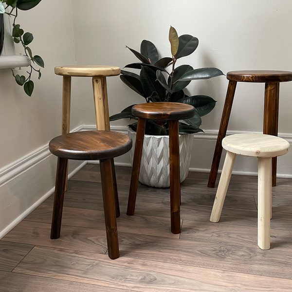 Build Your Own Stool,  Custom Stools for Home Decor,  Round Edge, Milking Stool, Handmade Canadian Spruce, Walnut Stain