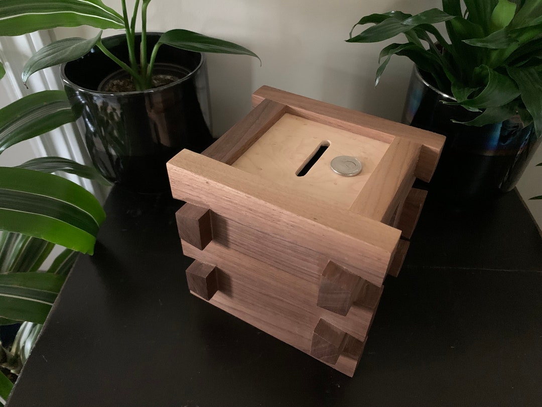 Walnut Puzzle Box Piggy Bank. Coin Vault. Numisma Crypta. Hidden Secret