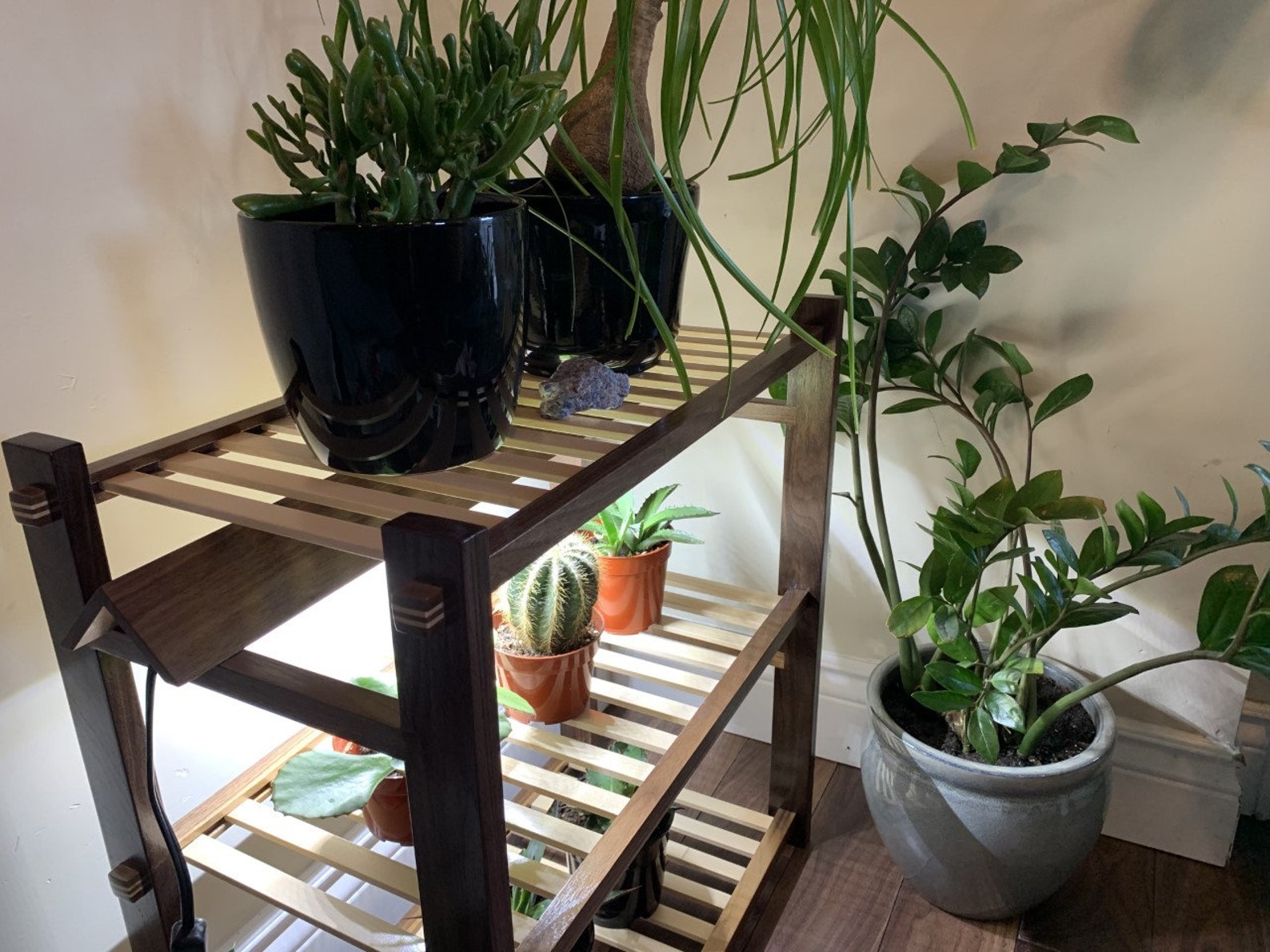 Walnut Plant Shelf W Full Spectrum LED Grow Light. Plant Etsy