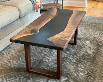 Handcrafted Walnut River Table.  Black Epoxy River Table, w Live Edge American Black Walnut. Coffee Table