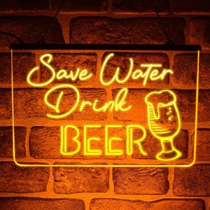 Save Water Drink Champagne LED Neon Leuchtschild | Hausbar beleuchtetes USB-Display