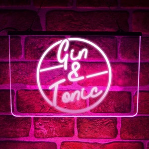 Gin & Tonic | Home Bar LED Neon Light Up Sign | Hanging Décor For Cocktail Room