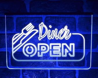 Diner Restaurant LED Neon Light Up Sign | Food Truck Roadside Takeaway Café Window Open Plaque