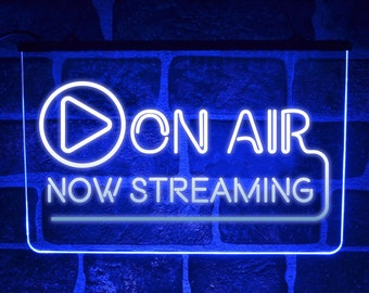 On Air Now Streaming LED Neon Light Sign | Lit Up Live Recording Studio Plaque