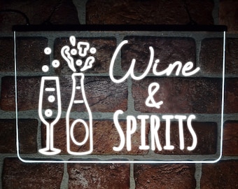 Wine & Spirits | LED Neon Style Shop Sign Hanging Window Light Up USB Display
