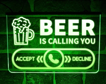 La birra chiama / Insegna luminosa al neon a LED / Decorazione da parete per la caverna dell'uomo