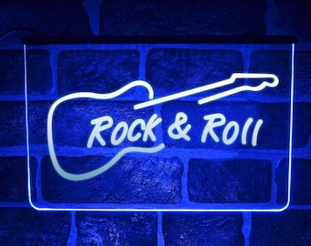 Rock 'N Roll LED Neon Light Sign | Hanging Wall USB Music Guitar Room Display For Man Cave / Bar / Recording Studio