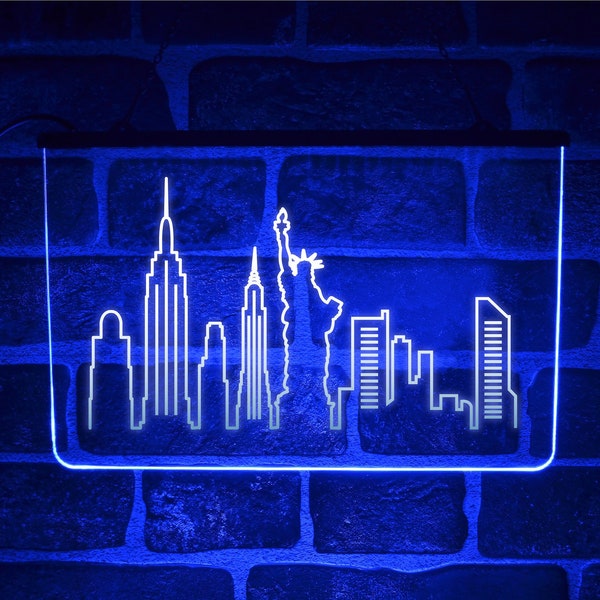 Enseigne lumineuse au néon LED New York City Skyline | Décoration murale éclairée en toile de fond NYC USA Silhouette
