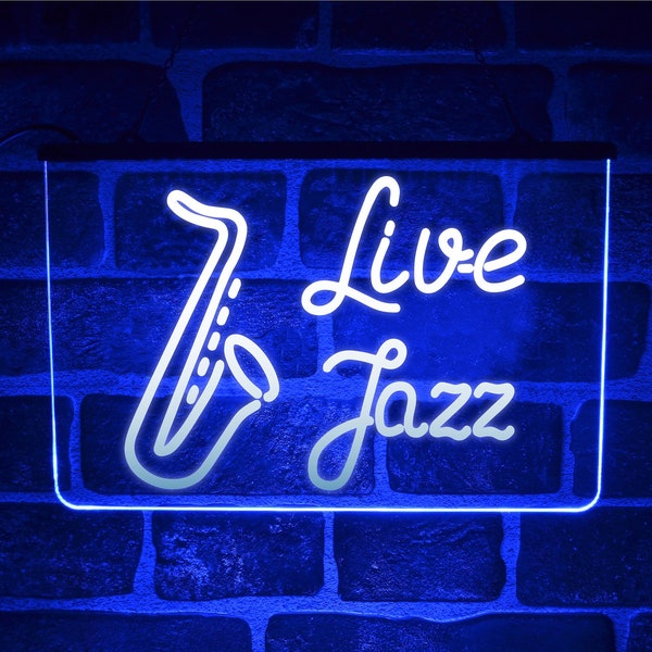 Musique de jazz en direct LED Neon Light Sign | Affichage suspendu mural éclairé pour Blues Club / Home Bar / Pub