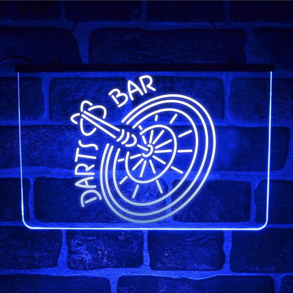 Darts Bar LED Neon Light Sign | Hanging Wall Lit Up USB Engraved Plaque For Home Arrows Game Room