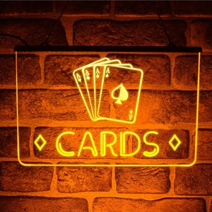 Insegna luminosa al neon a LED con carte da gioco / Decorazione da parete illuminata per sala da poker, casa e casinò