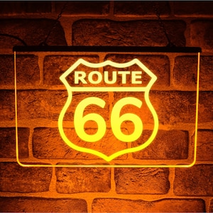 Route 66 neon led-lichtbord | Hangend decor voor een USB-camper of mancave verlichte etalage