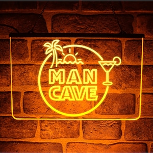 Man Cave Neon LED Light Sign | Hanging USB Plaque Door Display For Home Bar / Garage Shed / Den