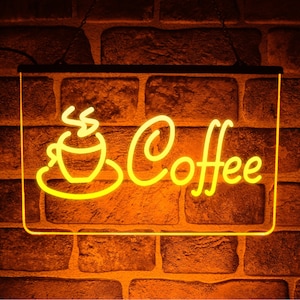 Insegna luminosa a LED al neon per caffè / Display USB aperto da appendere alla finestra o alla parete per bar