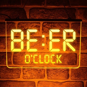 Beer O&#39;Clock LED Neon Light Up Sign | USB Hanging Display Decor For Home Bar or Pub