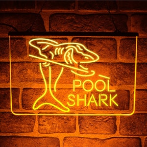 Pool Shark LED Neon Light Sign | Lit Up USB Display Plaque For Billiards / Snooker Game Room