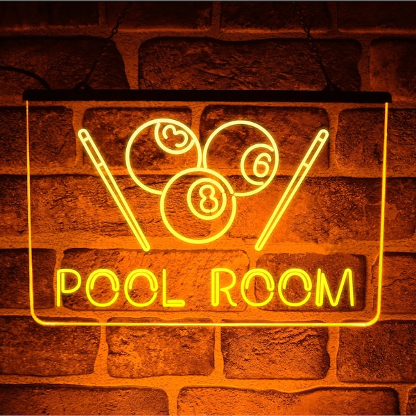 Pool Room LED Neon Light Sign | Hanging Décor For Snooker Game Club or Man Cave