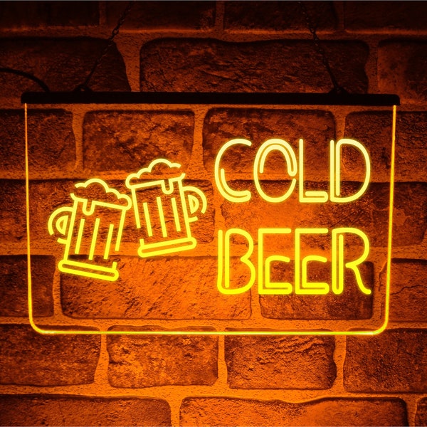 Cold Beer Served Here LED Neon Light Sign | Bar or Pub Wall Hanging USB Display