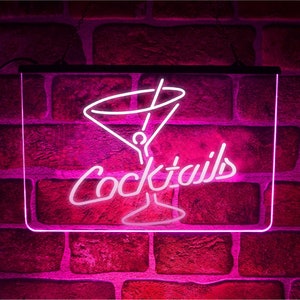 Cocktails LED Neon Light Up Sign | Hanging Wall Display Décor For Home Gin Bar or Pub