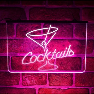 Cocktails LED Neon Light up Sign Hanging Wall Display D cor for