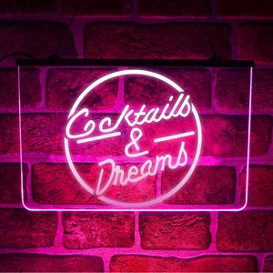 Cocktails and Dreams LED Neon Leuchtschild | Hängendes Wand-Display für Haus Gin Bar Pub