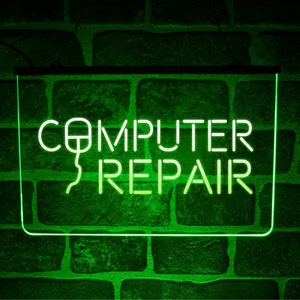 Computer Repair LED Neon Light Sign | Laptop or Phone Shop Hanging Window Open Close Display Plaque