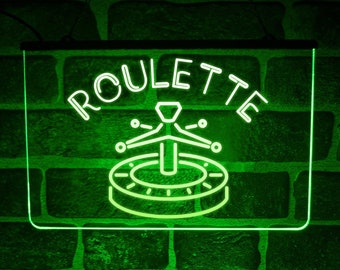 Roulette Neon LED Light Sign | Lit Up Acrylic Plaque For Home Poker Casino or Games Room